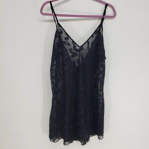 Intimate Attitudes Sheer Heart Burnout Slip Dress Sz 3X Black Lingerie Nightgown